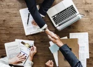 Business handshake in the office