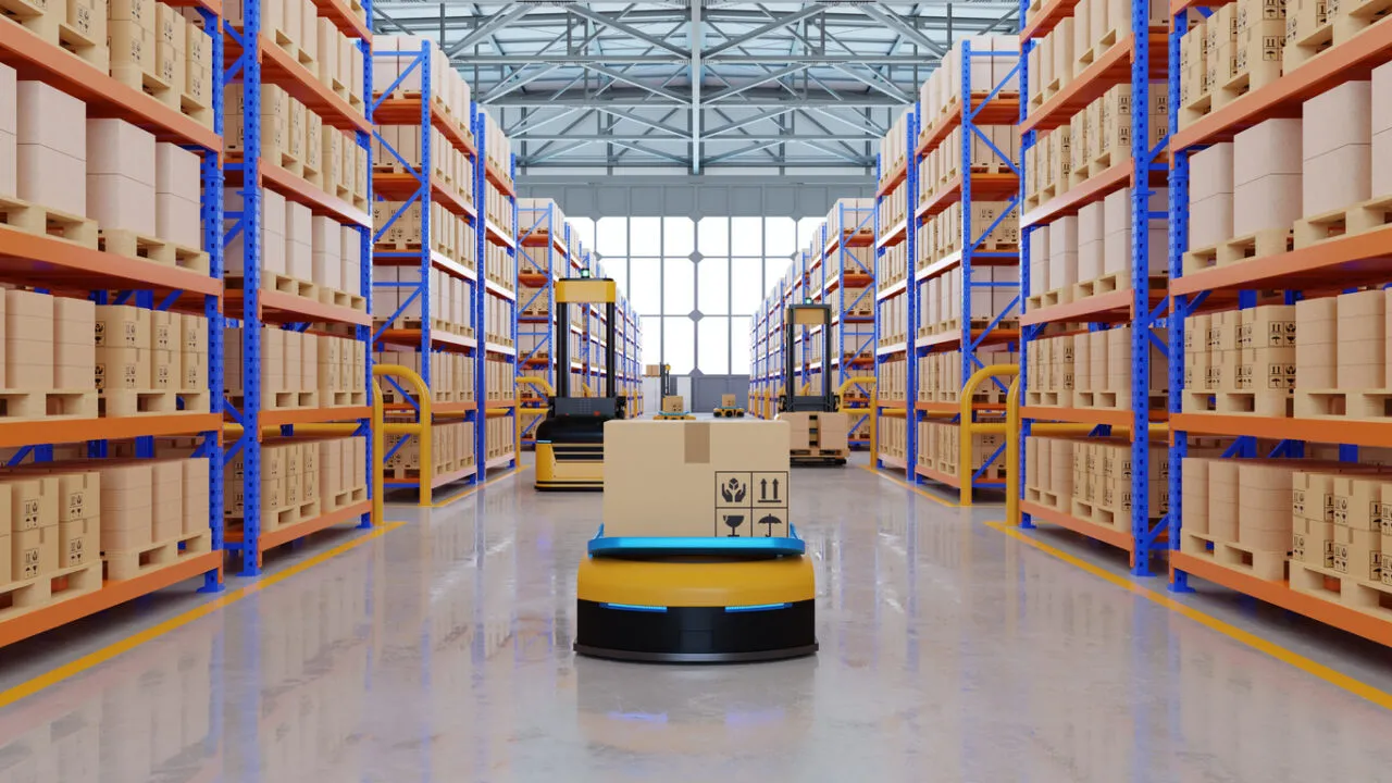 An army of robots efficiently sorting hundreds of parcels per hour(Automated guided vehicle) AGV.